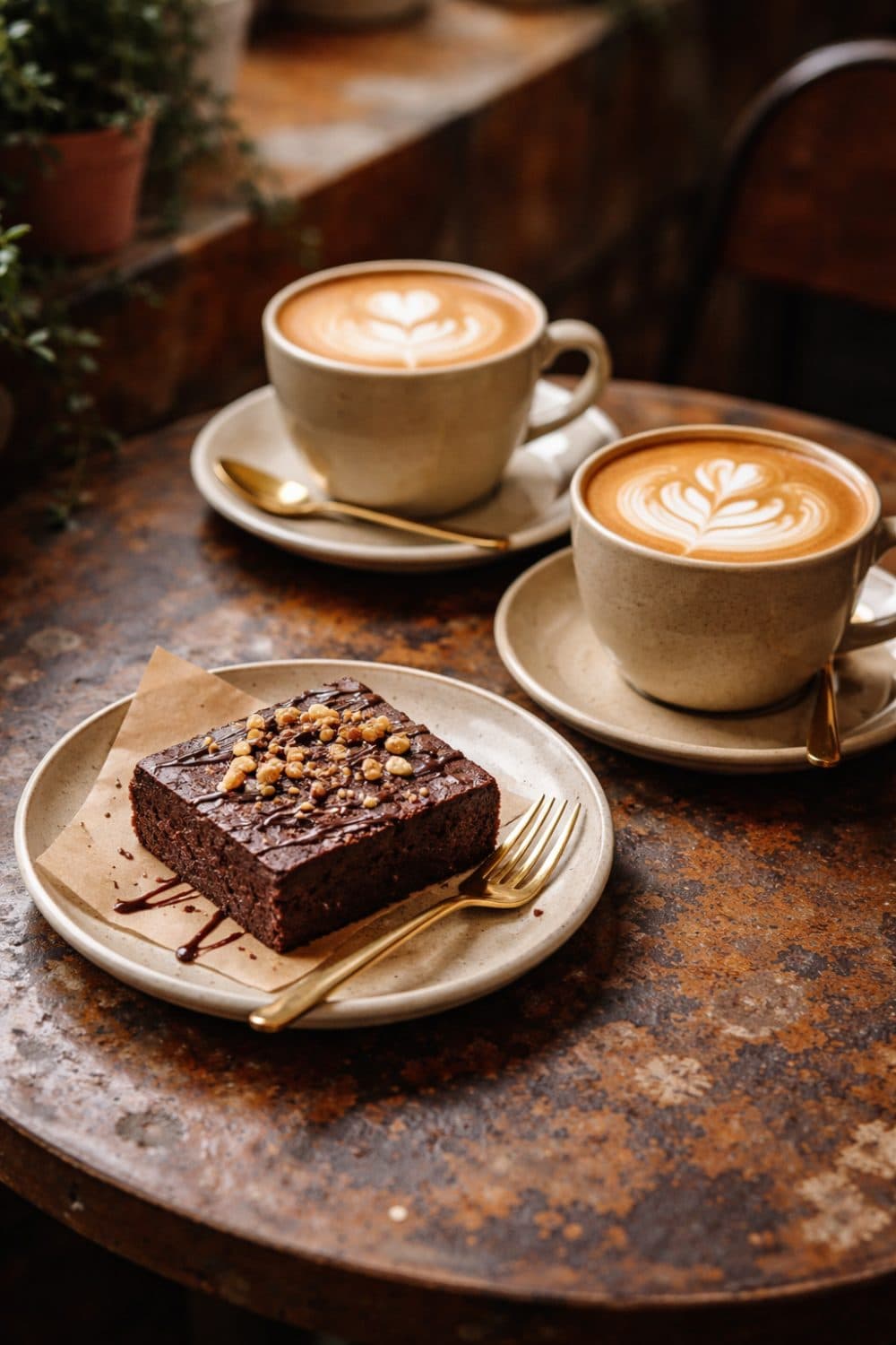Brownie and two lattes
